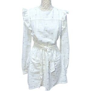 Tularosa Charlotte White and Gold Long Sleeve Peasant Dress Size Medium